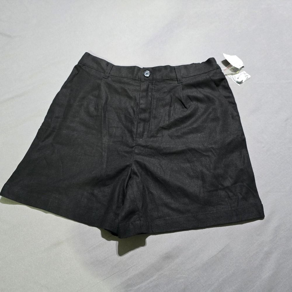 Shorts Women Small 4-6 Black Linen Blend Elastic Back Casual New Quiet Luxury